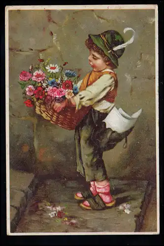 AK pour enfants Le jeune journal avec panier à fleurs, édition Novolito, ILZ 7.11.1939