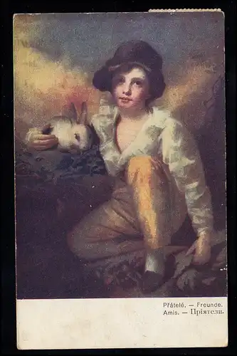 Enfants-AK Henry Raeburn: Amis - Garçon et lapin, vers 1910
