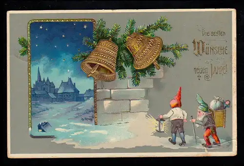 Caricature-AK Nouvel An: Deux cloches - Les Nains apportent des cadeaux OLDENBURG 31.12.10