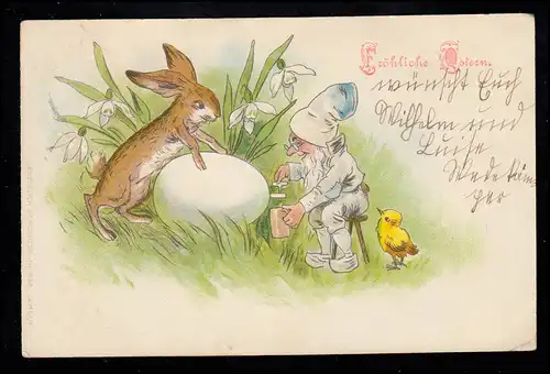Karikatur-AK Ostern: Lächelnder Hase - Aus Osterei kommt Bier, IBURG 15.4.1911