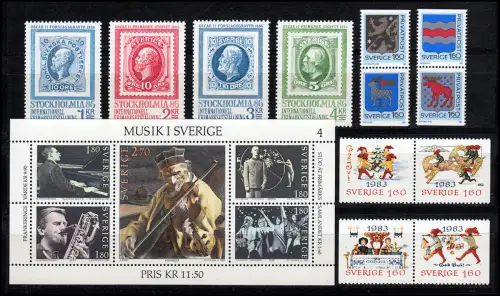 1219-1266 Suède-Janvier 1983 avec bloc 11 complet, frais de port **