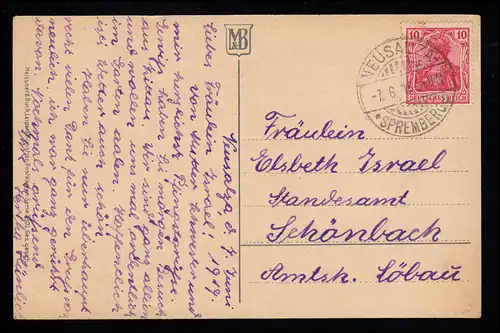 Kinder-AK Das Geburtstagsständchen mit Mädchenchor und Mandoline, NEUSALZA 1919