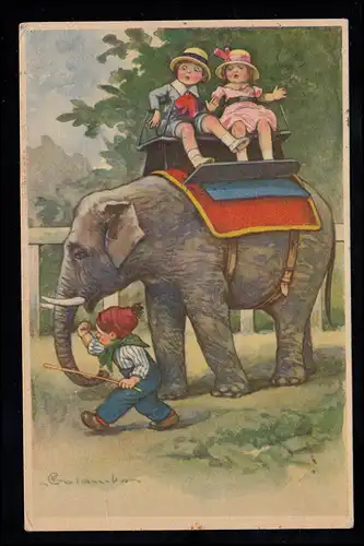Italien Kinder-AK Ängstliche Kinder auf einem Elefanten, VIAREGGIO 19.6.1934