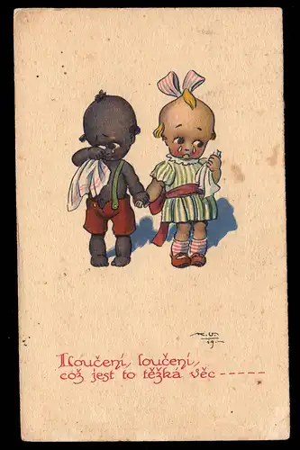 Kinder-AK Weinende Kinder - Der Abscheid unter Tränen, 31.12.1919