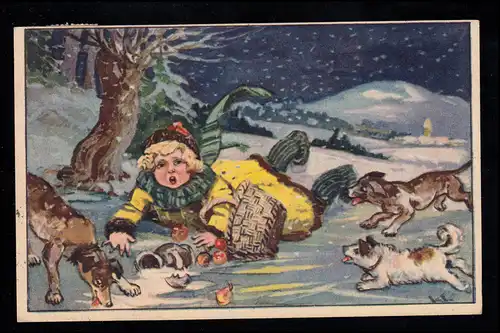 Kinder-AK Gefallenes Mädchen - Äpfel für die Hunde, PRAG / PRAHA 45 - 18.12.25 