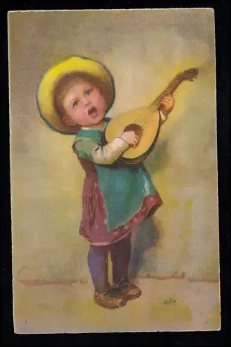 Kinder-AK Die kleine Mandolinenspielerin und Sängerin, WIEN 15.10.1926