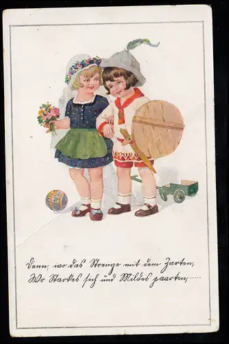 Kinder-AK Das Hochzeitspiel - Lied von der Glocke, Kartenknick, ungebraucht