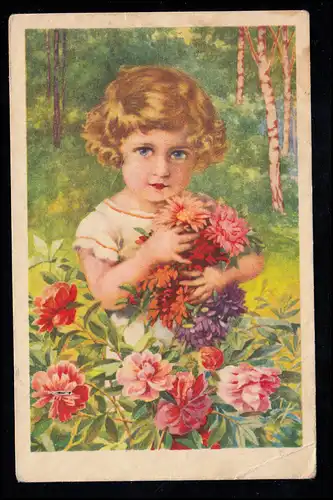 Enfants AK Filles dans le champ de fleurs, PRAG / PRAHA 10.9.1931