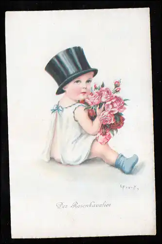 AK pour enfants Le Cavalier de Rosiers - garçon avec cylindre et bouquet de roses, inutilisé