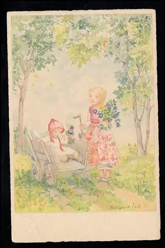 Enfants-AK Hildegard Esch: Frères et sœurs à la récolte des fleurs, inutilisé
