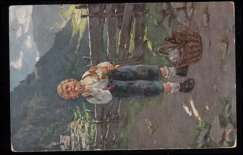 Kinder-AK Müller-Lingke: Der Zuckerschlecker, Feldpost NEISSE 20.2.1916