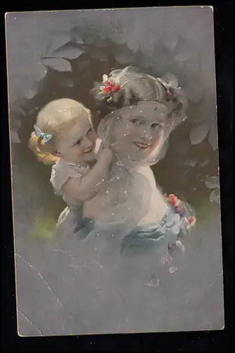 Kinder-AK Geschwisterliebe - Das Mädchen auf ihrem Rücken, WIEN 15.8.1912