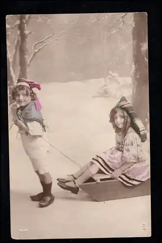 Ungarn Kinder-AK Junge zieht Mädchen auf Schlitten, BUDAPEST 9.12.1908