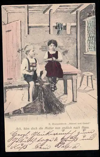 Enfants-AK Humperdinck: Hansel et Gretel attendent la mère, DORTMUND 1903
