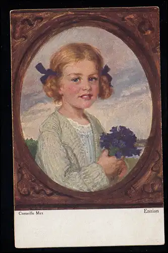 Enfants-AK Cornelia Max: Fille avec Enzian, carte postale Primus, non utilisé