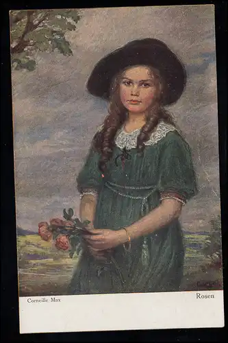 Enfants-AK Cornelia Max: Fille avec des roses, carte postale Primus, non utilisée