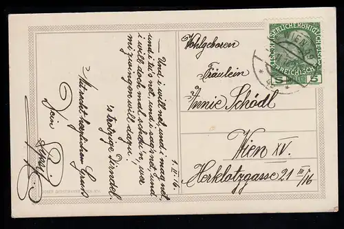 Enfants-AK Joseph Danhauser: La petite tête de Trotkopf, Carte postale locale VIENNE 1.2.1916