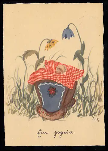 Kinder-AK Dorle: Kind in Wiege auf dem Blumenfeld, WEISSENFELS 30.5.1942