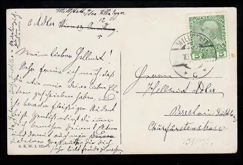 Caricature AK Paysage nain avec ballon sur la rivière, MILLSTATT 10.5.1910