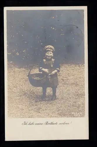 Enfants-AK Garçon pleurant: J'ai perdu ma carte de pain ! ZENSUR AACHEN 1917
