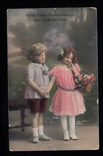 Anniversaire d'enfants-AK: Félicitations jeune fille timide, HANNOVER 3.1.1916