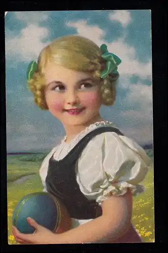 Kinder-AK Lächelndes Mädchen mit Ball vor Landschaft, WEHBACH (SIEG) 14.8.1926 
