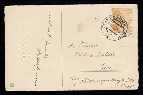 Jour de nom d'enfant AK: Fille souriante avec des roses, St. AEGYD sur NEWALDE, MARKT