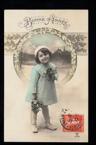 Enfants-AK Nouvel An: Fille souriante avec des branches de baies, 30.12.1911