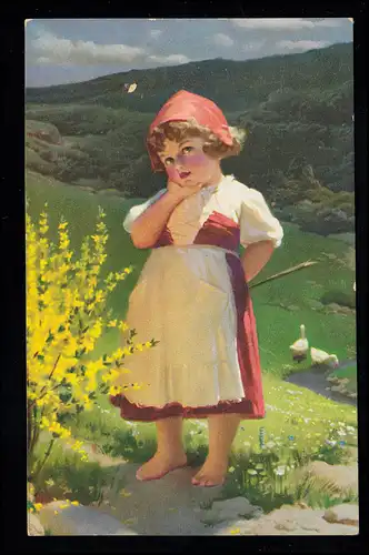 Lis d'oie pour enfants AK comme un petit chaperon rouge avant les paysages de montagne, édition Novolito