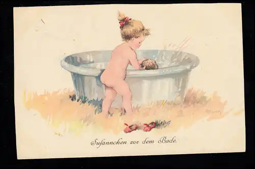 Enfants-AK Susannchen avant la baignade - D'abord le petit alors moi! marqué 1918