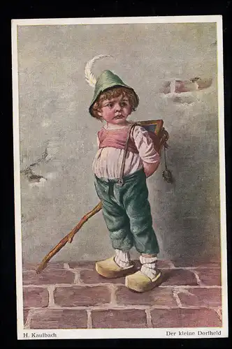 Kinder-AK H. Kaulbach: Le petit héros du village, carte d'artiste Dresdner, inutilisé