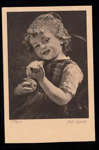 Enfants-AK P. Wagner: Toujours l'appétit - Fille avec pomme et pain, inutilisé