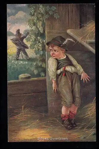 Enfants-AK mauvaise conscience - garçon caché dans la grange, décrit