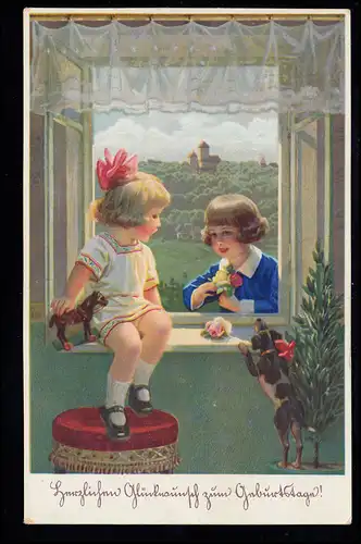 Anniversaire d'enfant-AK: Félicitations à la fenêtre, marqué