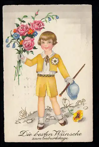 AK pour enfants Anniversaire: enfant avec bouquet de roses, BREMEN 5m 10.1.1933