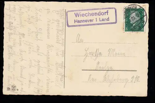 Landpost-Stempel Wiechendorf über HANNOIVER 10.9.1929 auf Kinder-AK Geburtstag