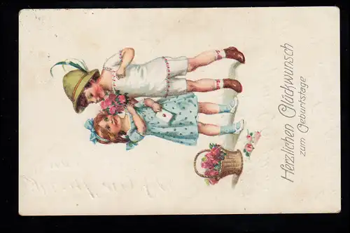 Kinder-AK Geburtstag: Riech mal! Rosen mit Blumenduft, NIEDERNSTÖCKEN 16.9.1929