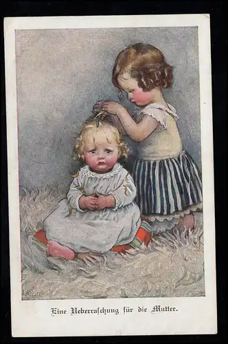 Kinder-AK Eine Überraschung für die Mutter - Neuer Haarschnitt, BAD NAUHEIM 1910