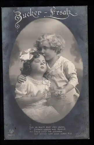 Enfants-AK sucre-remplacement - Le baiser doux, avec poème, non utilisé