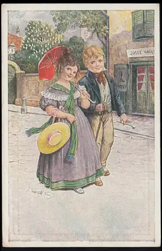Enfants-AK J. Kränzle: Promenade sur la route du village, VIENNE 10.6.1936