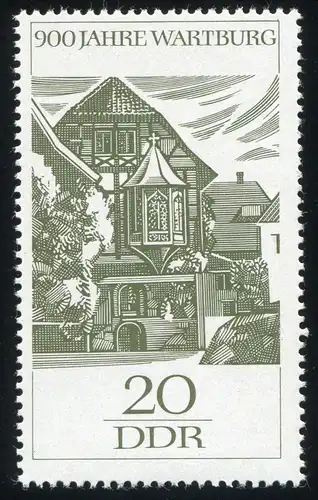 1234 Wartburg 20 Pf. mit PLF Kerbe oben rechts in Dachspitze, Felder 16+21, **