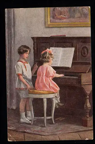 Enfants-AK A. Harder: La petite fille du maître au piano BAD NAUHEIM 23.5.1921