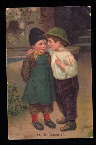 Kinder-AK Zwei Jungen: Das Geheimnis, BAD NAUHEIM 25.5.1918