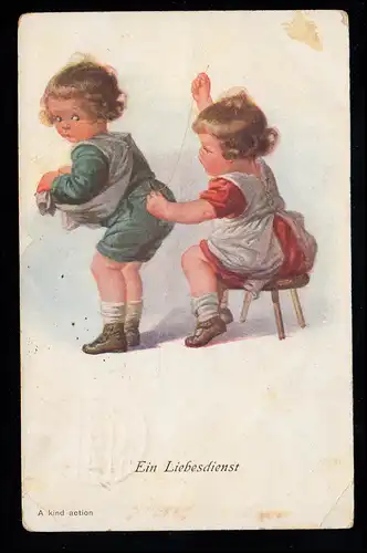 Kinder-AK Ein Liebesdienst - Die zerissene Hose, DÜSSELDORF 16.5.1922 