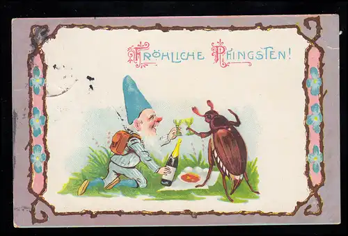 Karikatur-AK Zwerg und Maikäfer feiern Pfingsten, OSNABRÜCK 25.5.1912