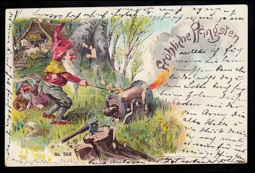 Karikatur-AK Zwerge feuern Kanone zu Pfingsten ab, HANNOVER 25.5.1899