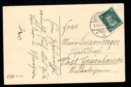 Enfants-AK Nouvel An: Fille sous parapluie avec champignon de mouche, 30.12.1928