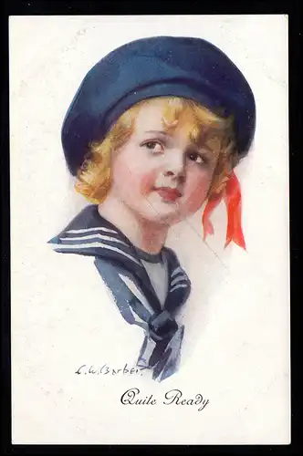 Kinder-AK C.W. Barber: Quite Ready - Junge im Matrosenanzug mit Matrosenmütze