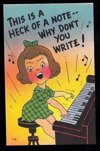 USA Kinder-AK Mädchen spielt am Klavier und singt, ungebraucht