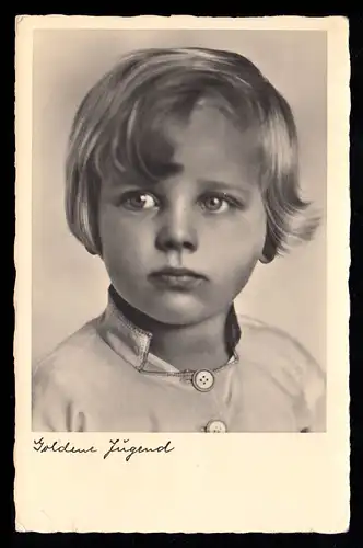Kinder-AK Kinderportrait mit großen Augen, Foto-AK Goldene Jugend, HADAMAR 1937 
